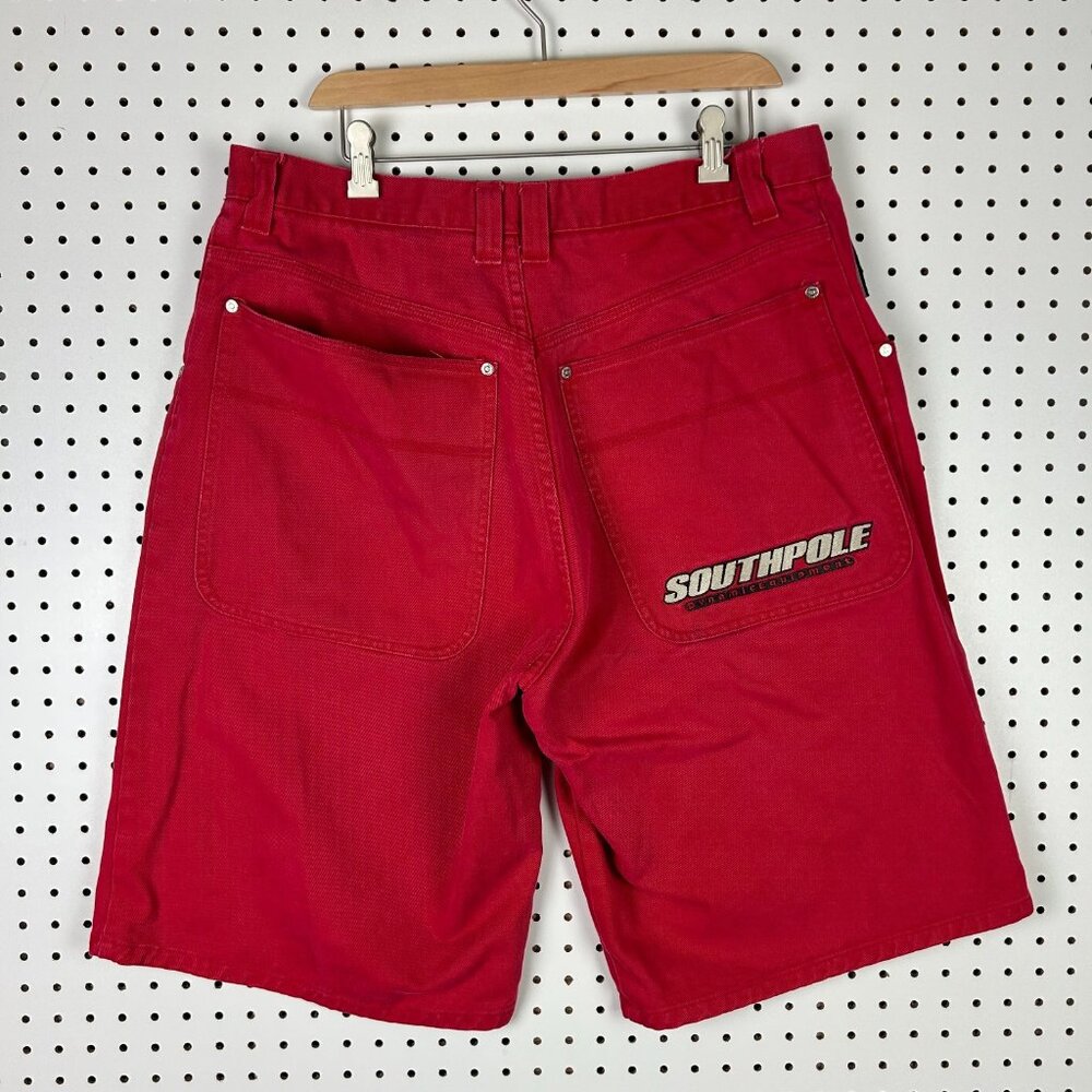 Southpole Red Baggy Jean Shorts‎ Size 36 Jorts Wide Leg Skate Y2K Logo Hip Hop
